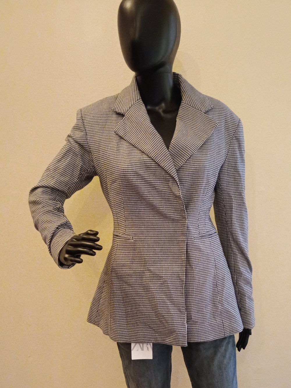 H&M Black & White Checked Tailored Blazer